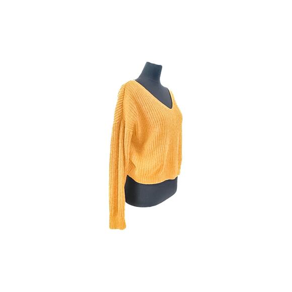 Hippie Rose Mustard Yellow Knit Cropped Sweater - Small - Picture 5 of 8